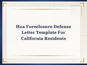 California Hoa Foreclosure Defense Letter Template